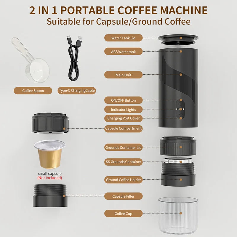 DUTRIEUX Portable Capsule Espresso Machine | USB Rechargeable