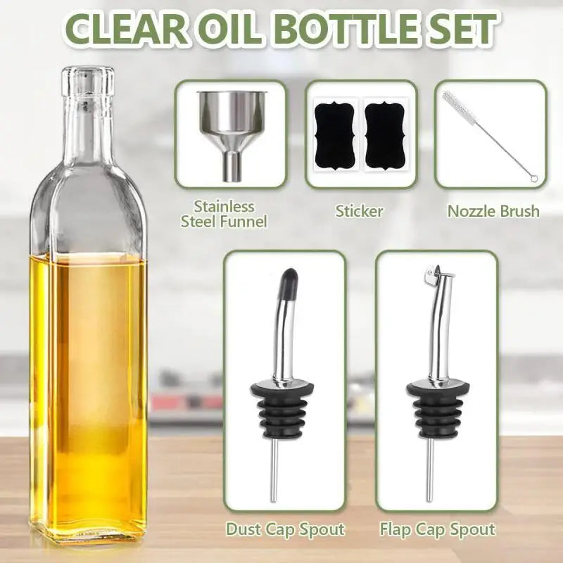 Glass Oil & Vinegar Dispenser 500ml – Leakproof Pour Spout