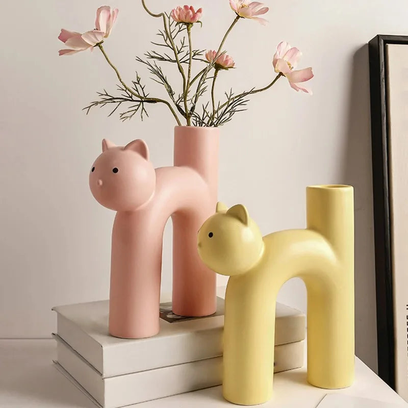 Resin Cat Flower Vase – Handmade Kitty Bud Vase Home Decor