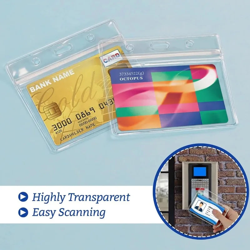10pcs Transparent Horizontal ID Card Badge Holders – Waterproof