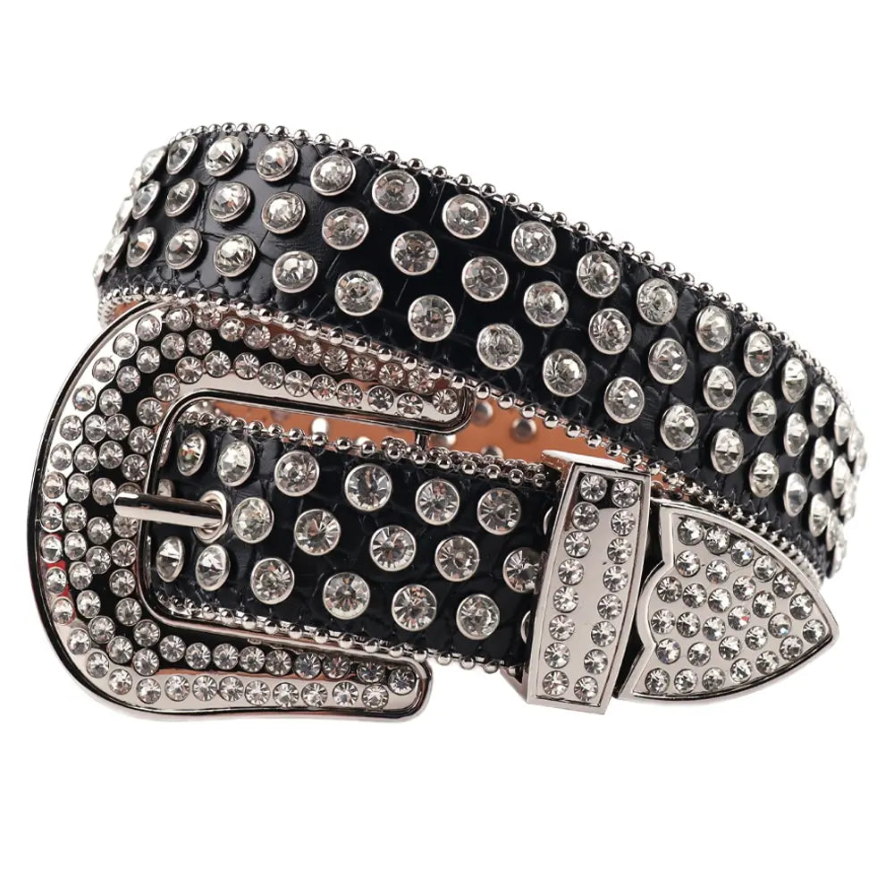 Women's Wide Rhinestone Belt – Luxury Faux Leather & Alloy Buckle