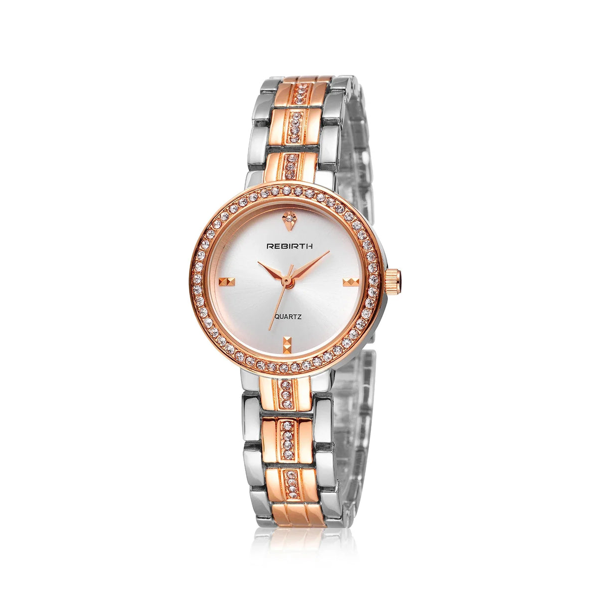 REBIRTH Women's Rose Gold Quartz Watch Diamond Bezel | Gift