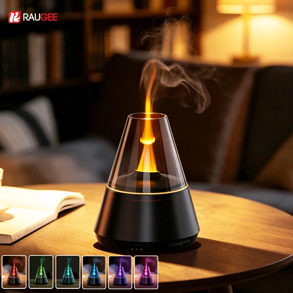 Raugee Flame Humidifier & Essential Oil Diffuser – LED Night Light