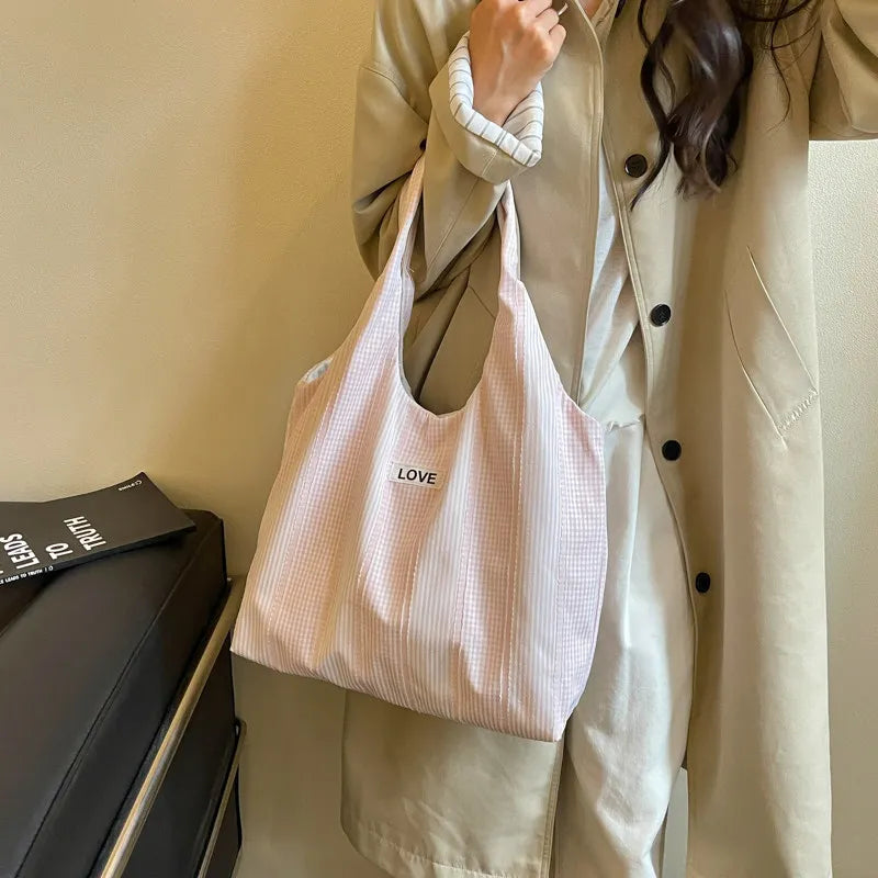 Korean-Style Canvas Tote Bag – Large Shoulder Bag for Women
