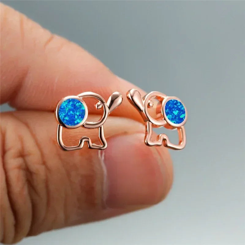 Opal Elephant Stud Earrings – Rose Gold & Silver | Women