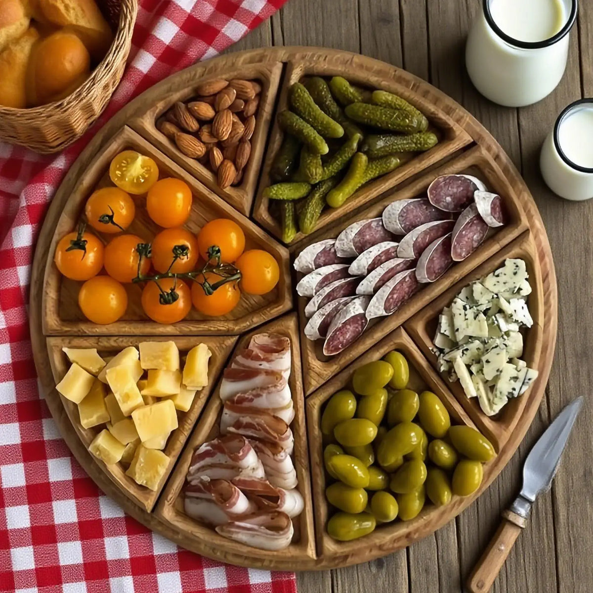 Wooden Divided Puzzle Serving Tray – Fruit & Snack Platter