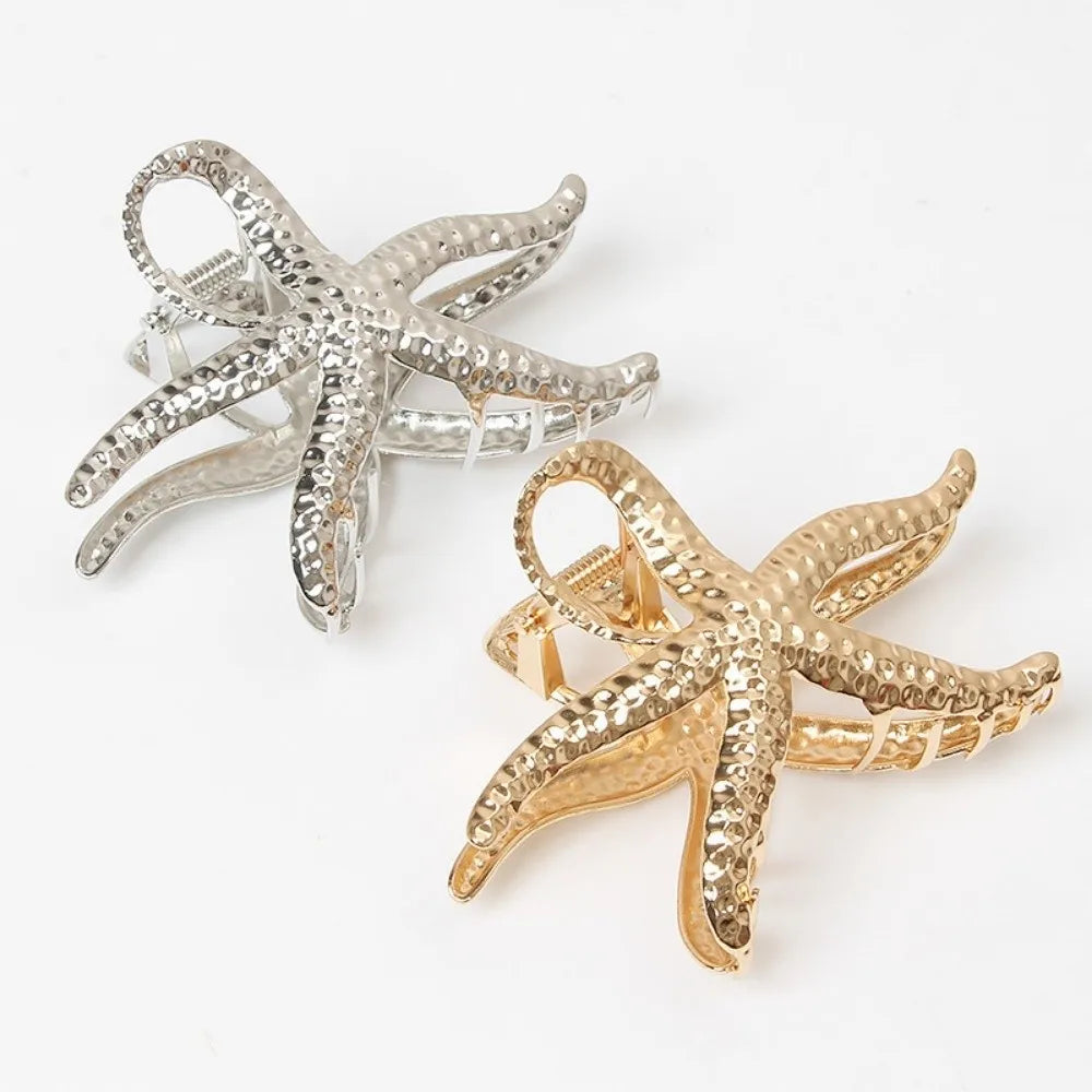Ocean Starfish Hair Claw Clip Gold Metal Large Barrette