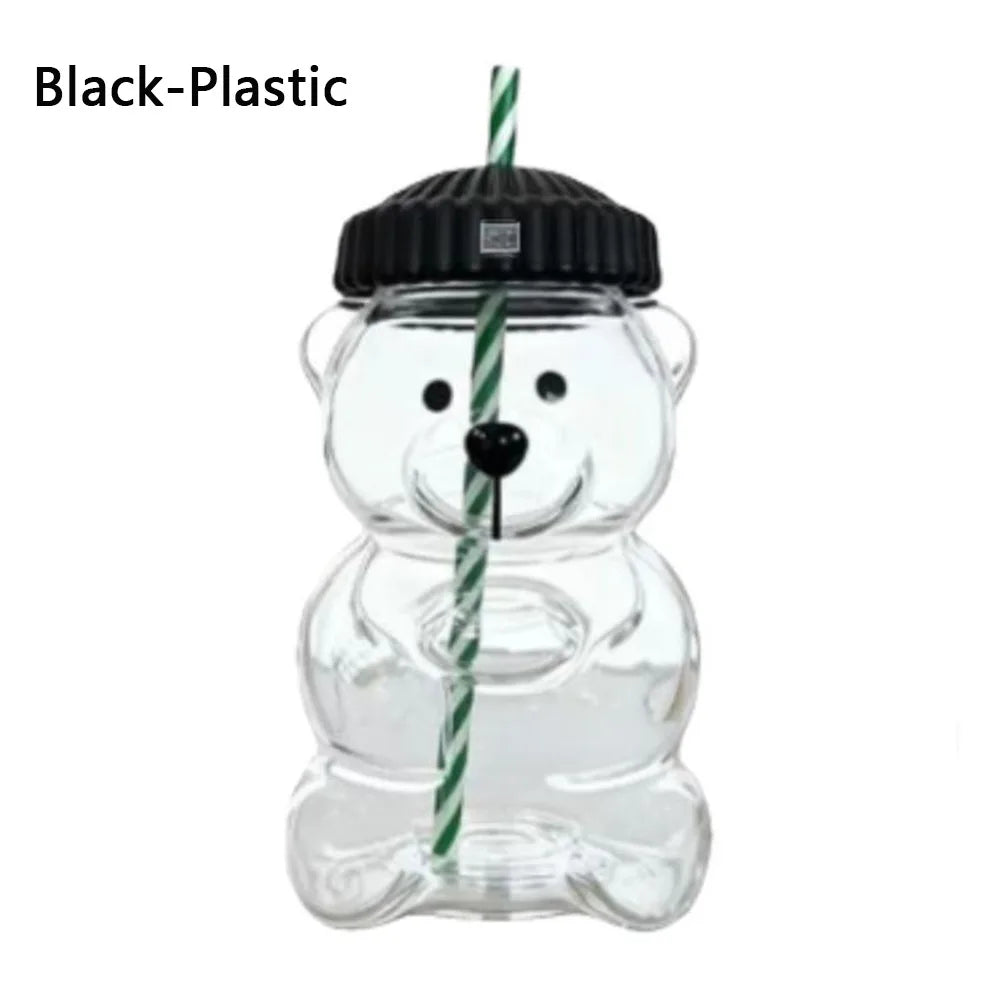 Teddy Bear Glass Cup with Lid & Straw – Large Capacity