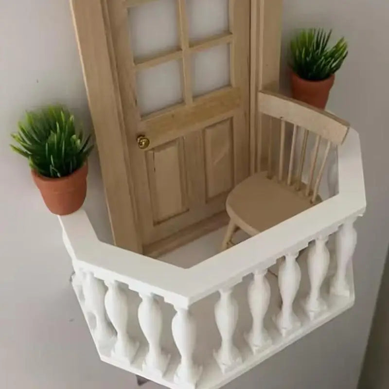 Miniature Dollhouse Balcony with Railing – European DIY Decor