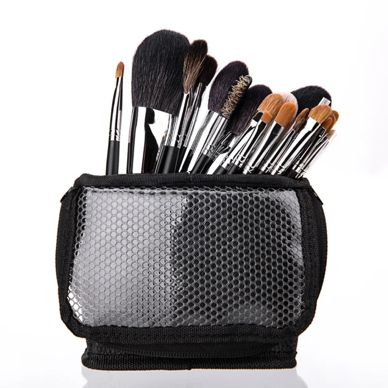 Foldable Stand-Up Makeup Brush Holder & Cosmetic Bag