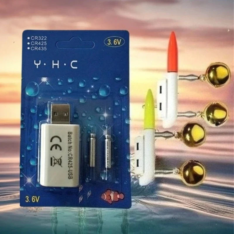 Night Fishing Float Set – 2 Bobbers + USB Charger & CR425 Batteries