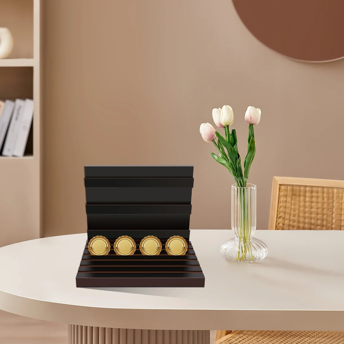 Wooden Coin Display Stand – Collector Shelf & Desk Organizer