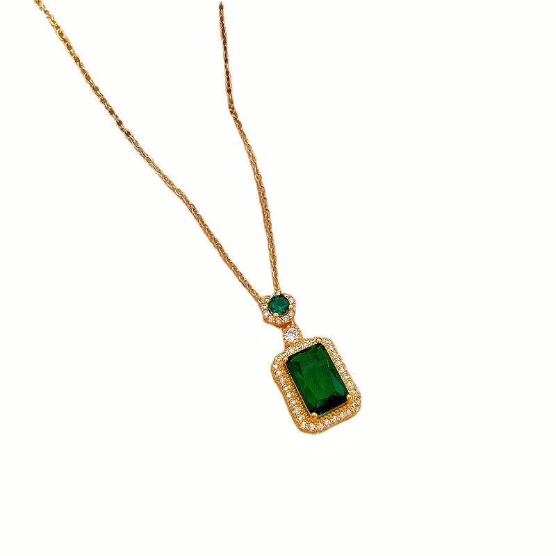 Women's Gold Zirconia Square Pendant Necklace – Stainless Steel