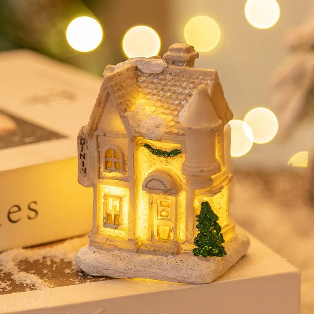 LED Miniature Christmas Village House Resin Ornament Decor