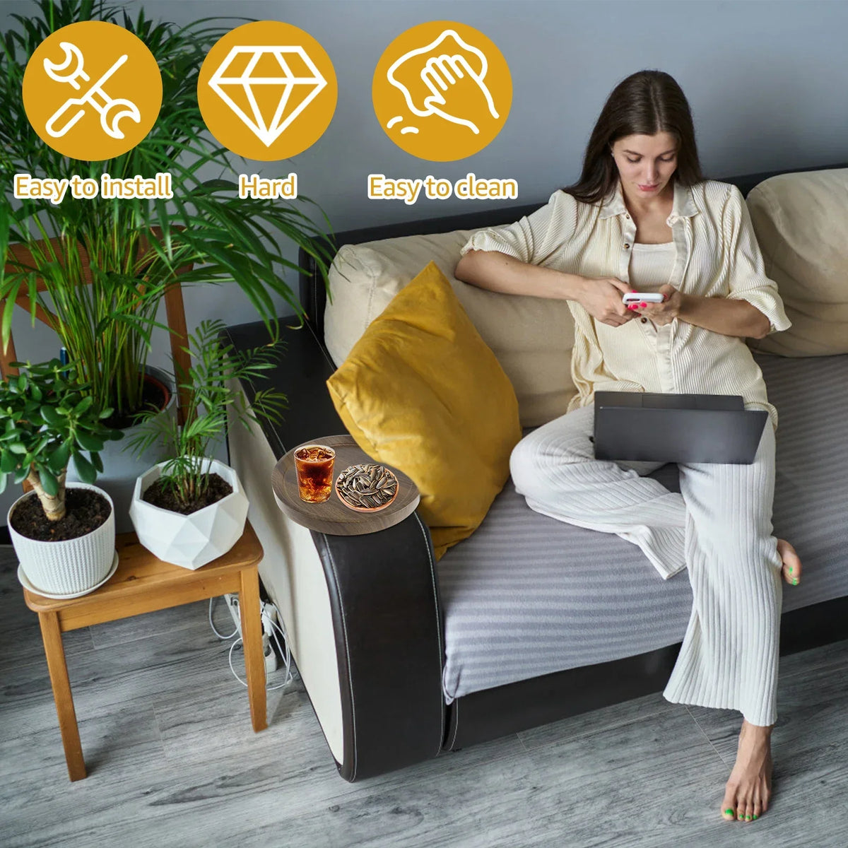 Wooden Sofa Armrest Tray – Adjustable Couch Organizer