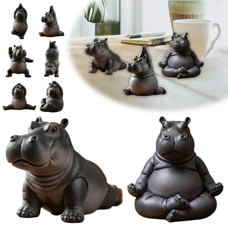 Yoga Hippo Statue – Handcrafted Resin Hippopotamus Figurine