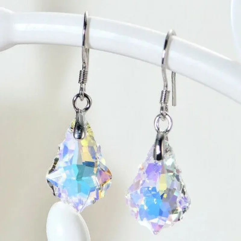 Water Drop Crystal Necklace & Earrings Set | AB White Glass