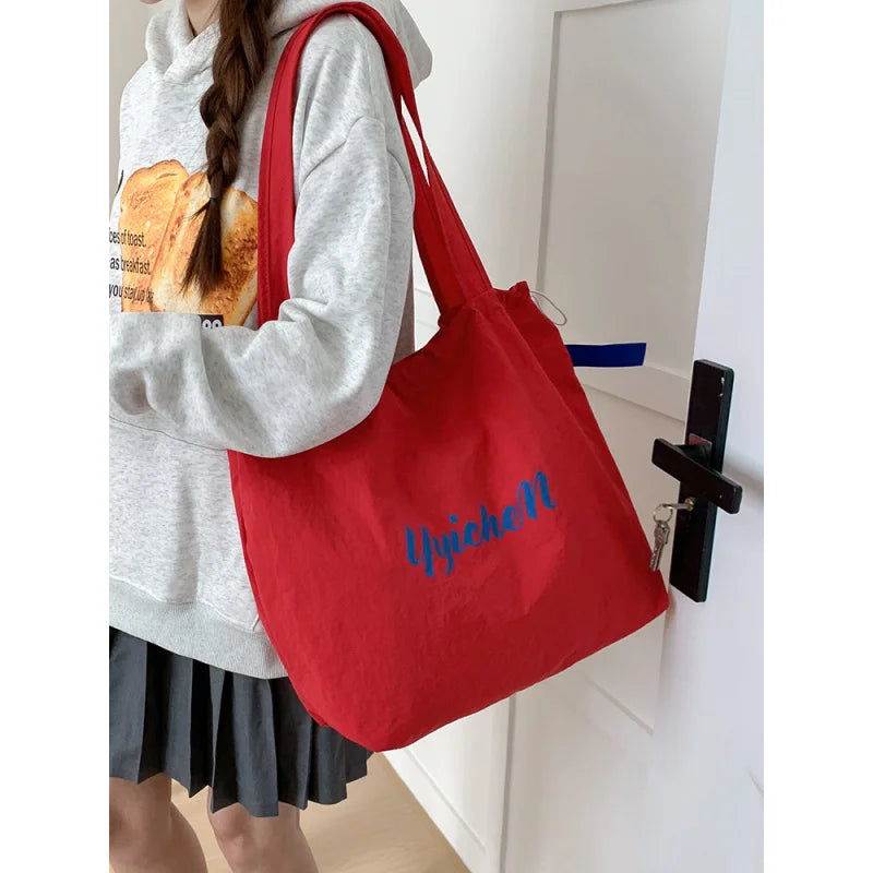 Women's Large Drawstring Nylon Tote Shoulder Bag | Casual