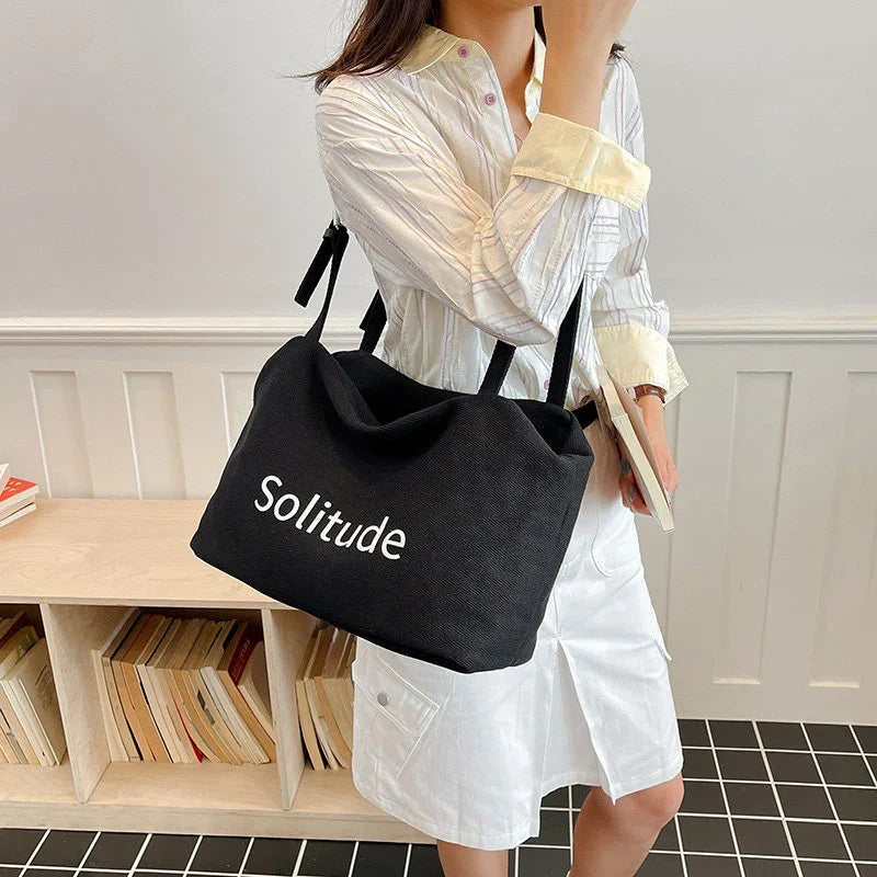 Women's Large Canvas Crossbody Tote Bag | Korean Style Letter
