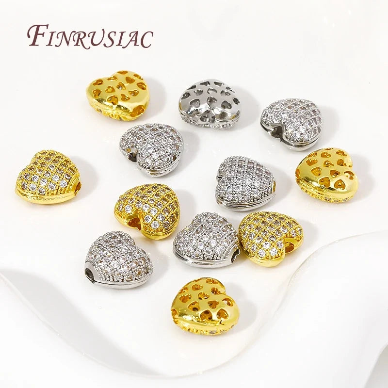 18K Gold Plated Zircon Heart Spacer Beads | DIY Jewelry