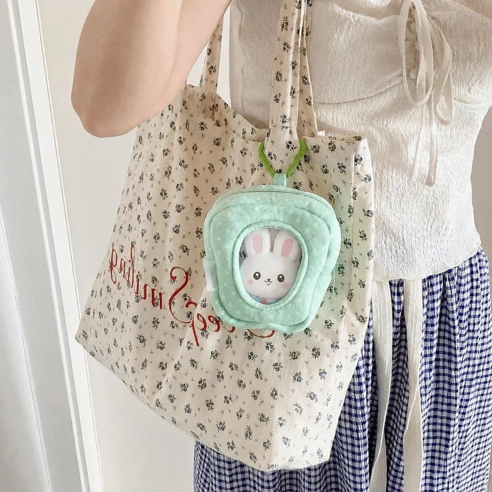 Polka Dot Plush Doll Display Bag with Heart Carabiner