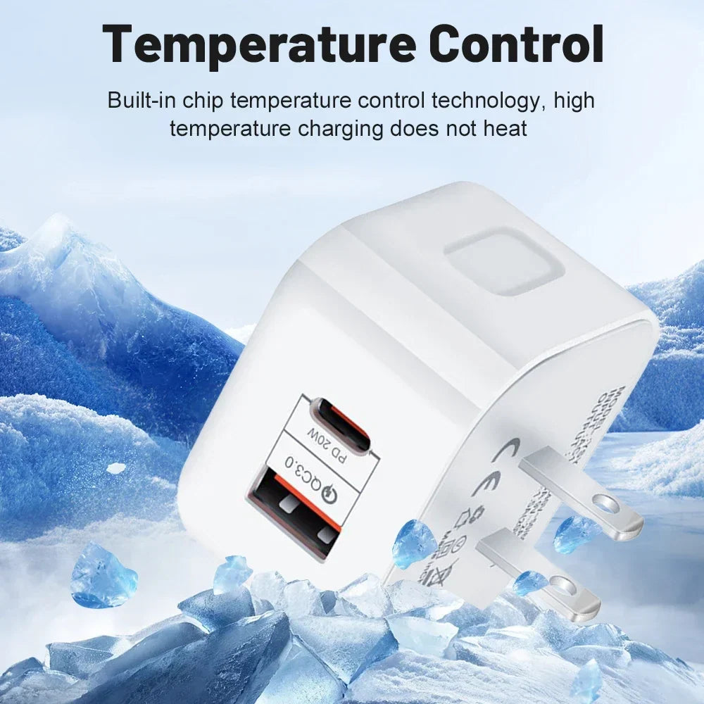 20W Dual Port USB-C PD Fast Wall Charger – EU/US/UK Plug