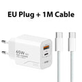 GaN 65W 2-Port USB-C PD Fast Wall Charger – EU/US Adapter