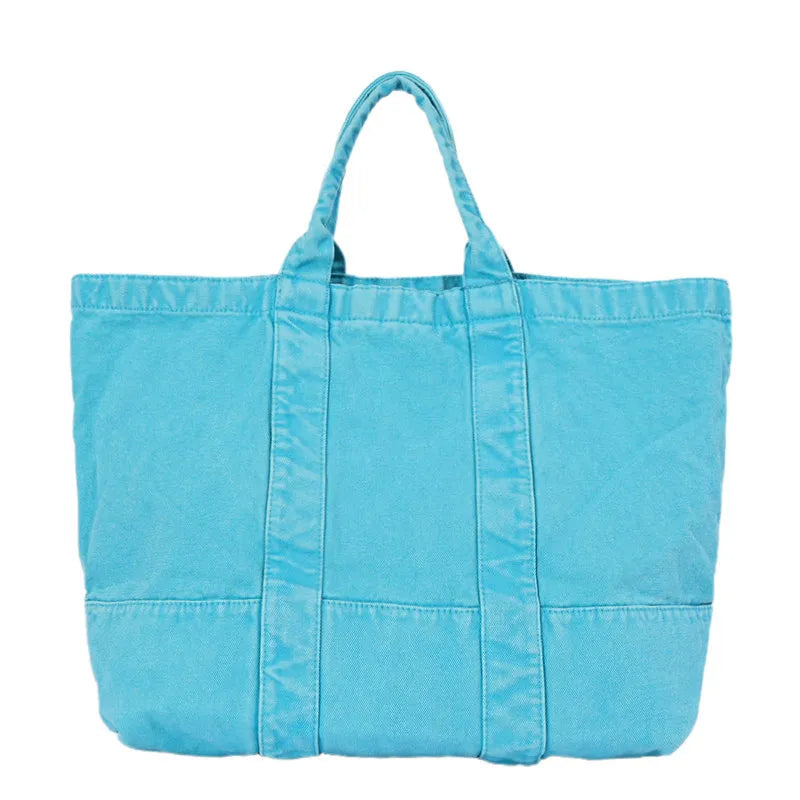 Japanese Minimalist Denim Canvas Tote Bag – Large Capacity