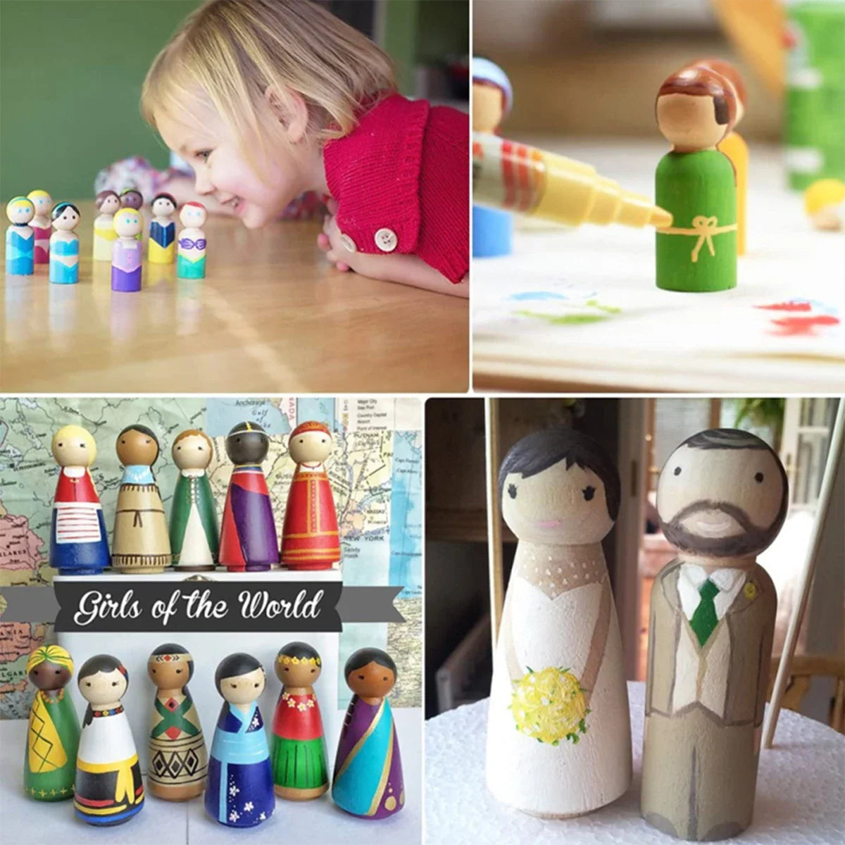 Wooden Peg Dolls Unpainted Unfinished DIY Figures 5/10/20 Pcs