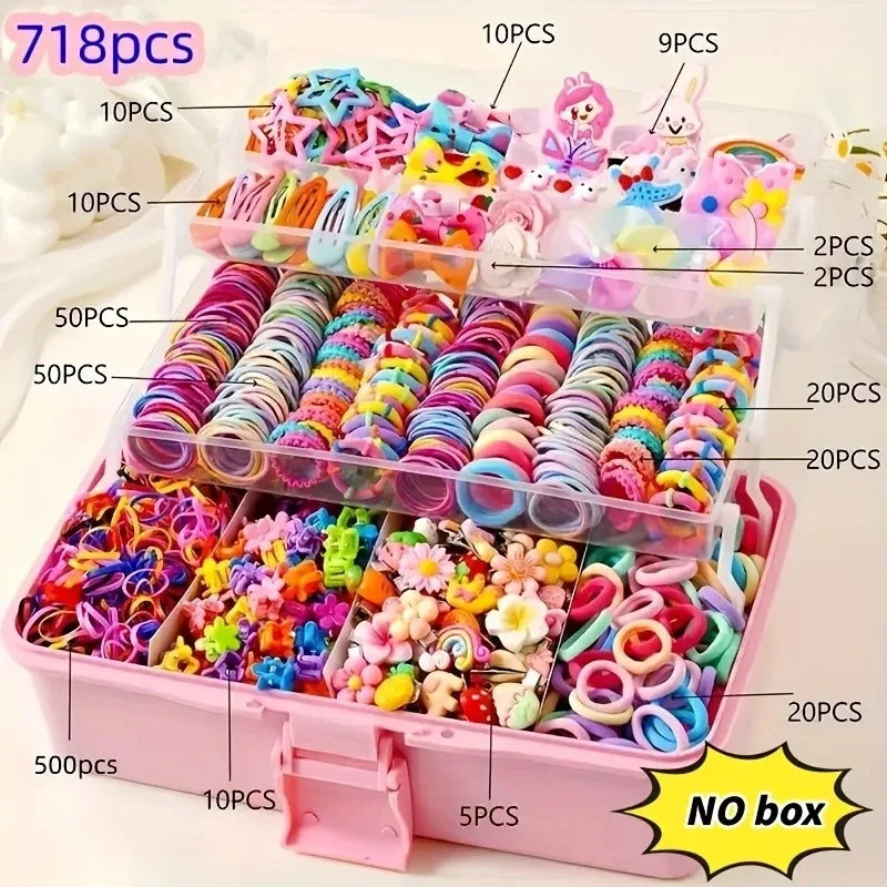 850PCS Girls Grosgrain Ribbon Hair Ties & Elastic Hair Bands
