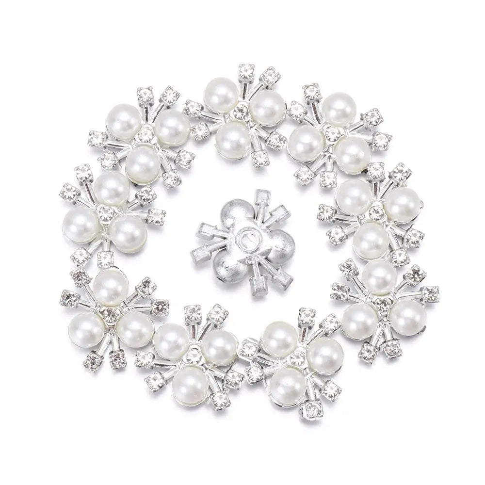 10PCS Pearl Flower Rhinestone Buttons – DIY Sewing Embellishments