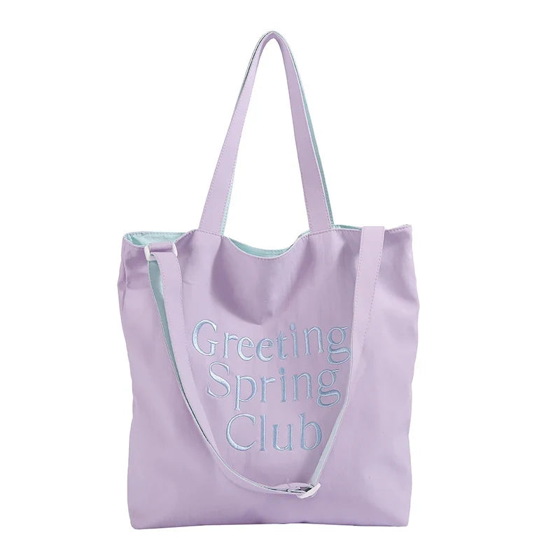 Korean Nylon Double-Sided Tote Bag | Letter Embroidery