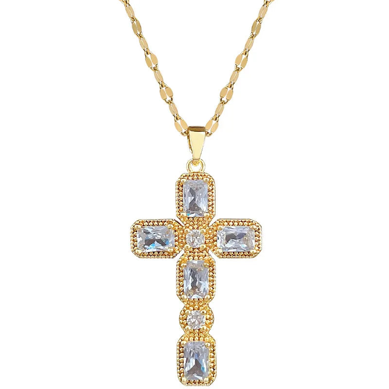 Women's Gold Cross Pendant Choker Necklace – Stainless Steel