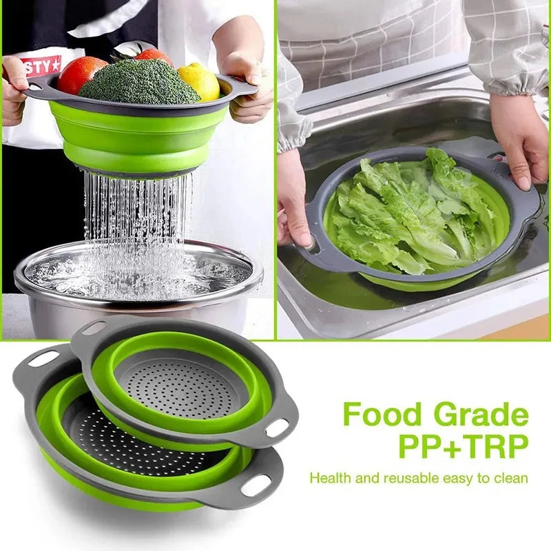 Collapsible Silicone Drain Basket – Foldable Fruit & Veggie Strainer
