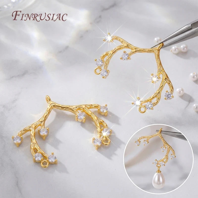 18K Gold Plated Tree Branch Connector Charms | CZ Twig Pendants
