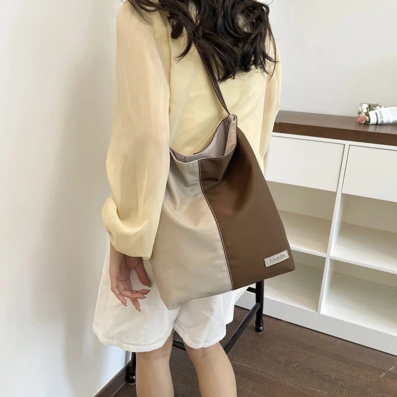 Women's Retro Color Block Bucket Bag | Large Capacity Tote