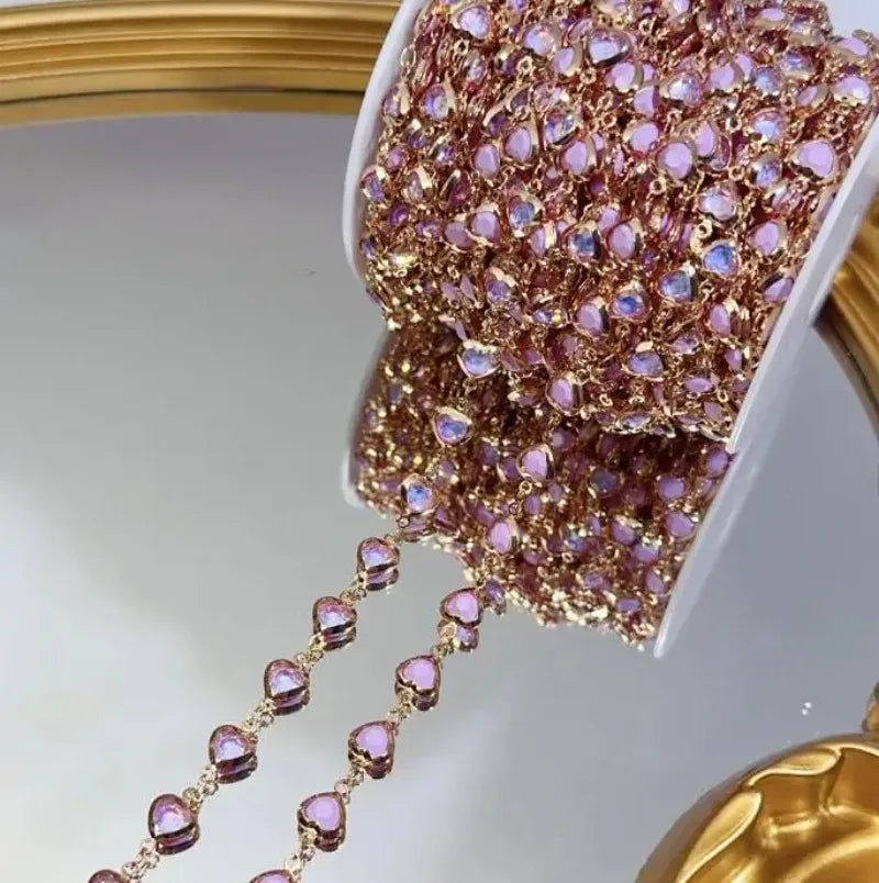 Purple Crystal Heart Bead Copper Chain 1M – DIY Jewelry Making
