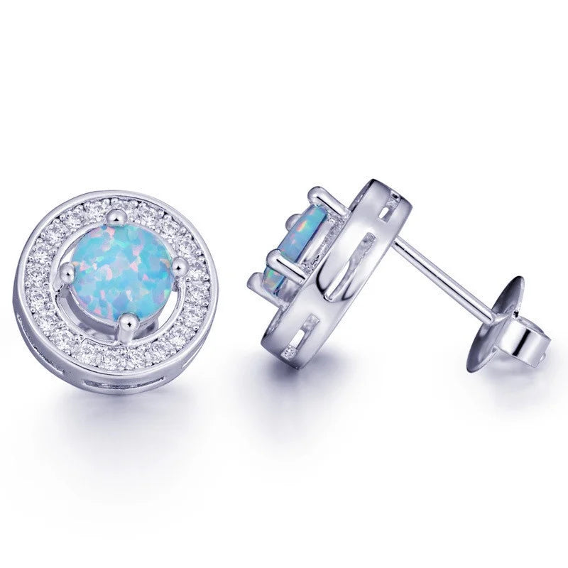 White Simulated Opal Glass Stud Earrings | Vintage Rhinestone