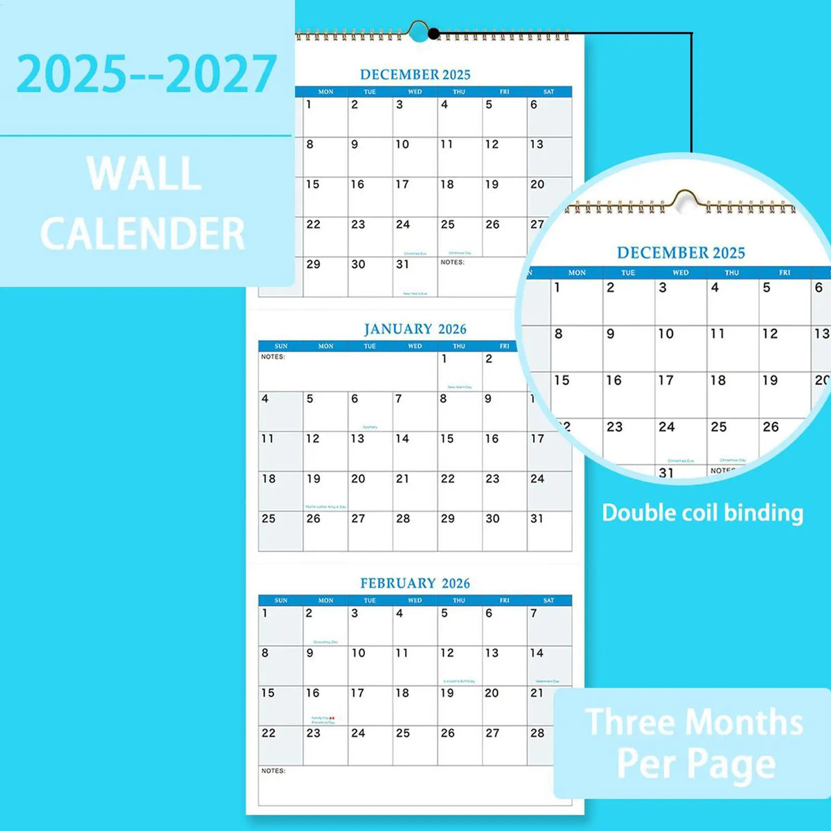 2026 Wall Calendar – 16-Month 3-Month Vertical Planner
