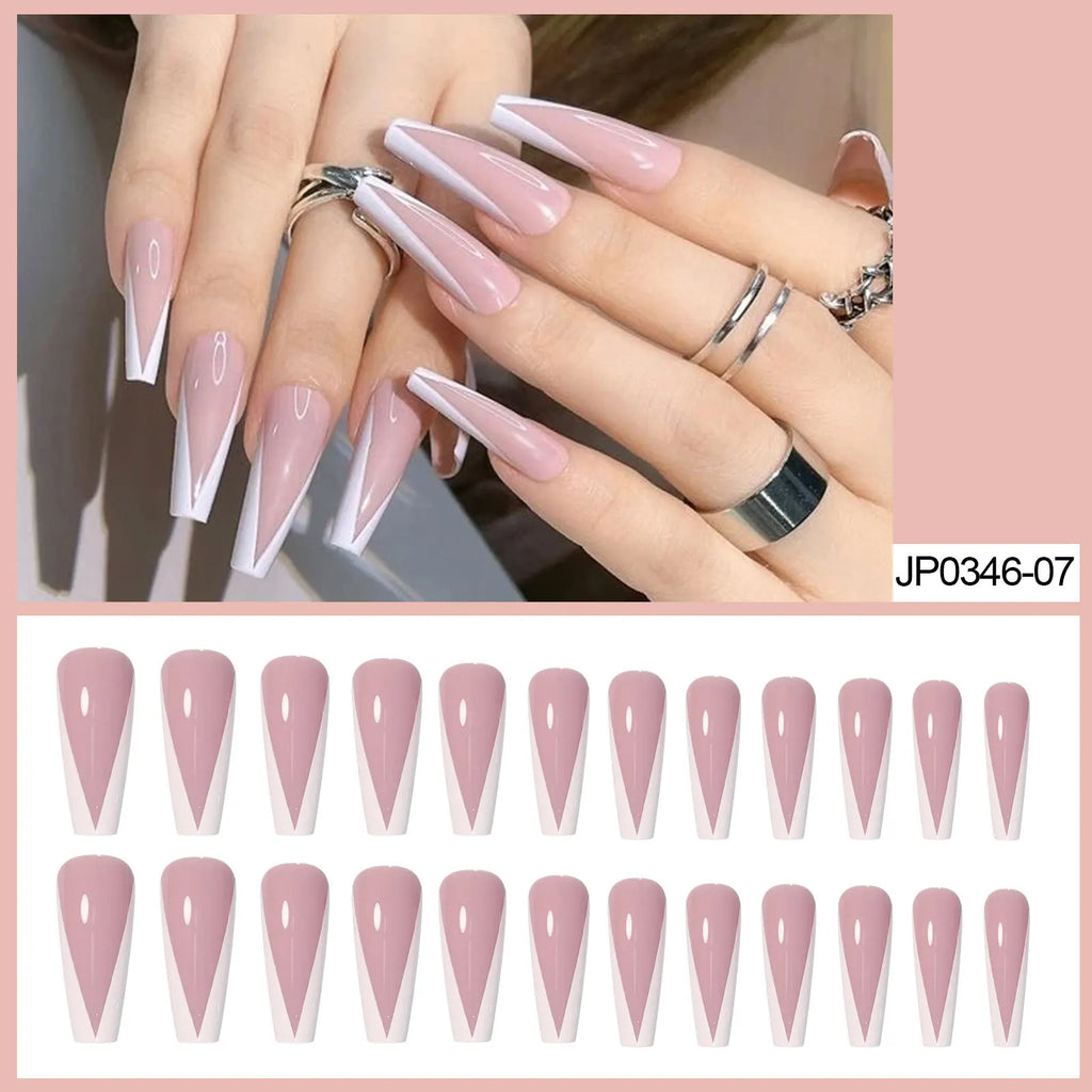 French Nude Ballet Press On Nails w/ Rhinestones 24pcs