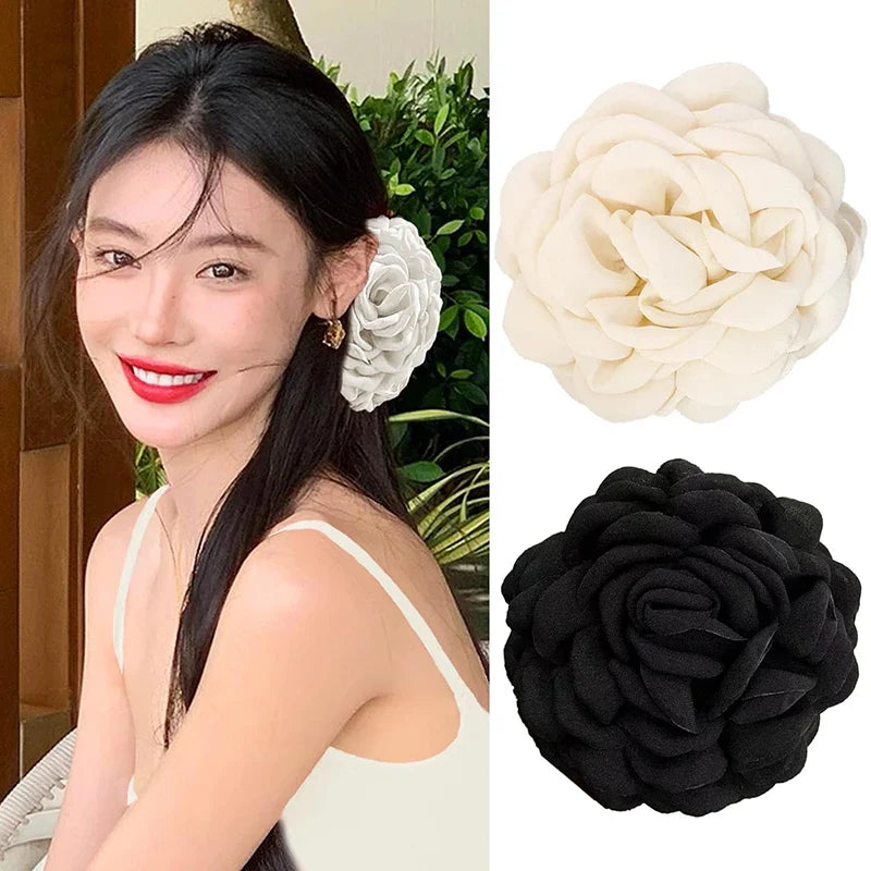 Leopard Print Fabric Rose Flower Hair Claw Clips for Women