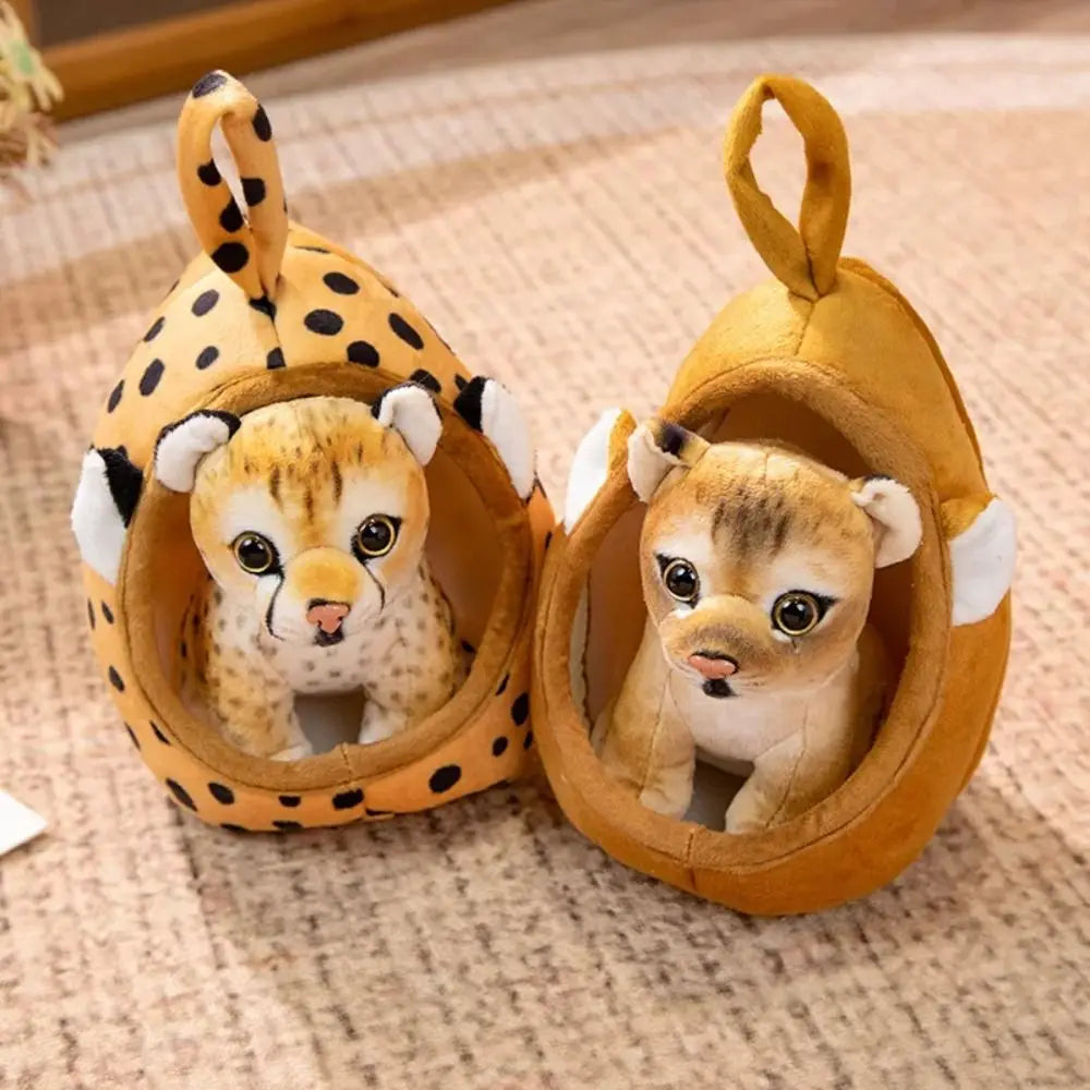 Soft Animal Plush Toy with Nest – Lion Tiger Leopard Doll Gift