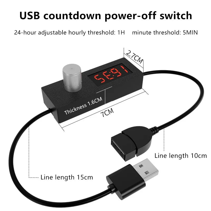 Compact 24H Digital Countdown Timer with USB Switch Cable