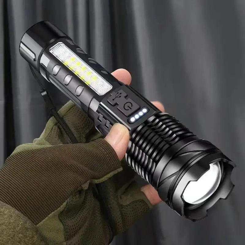 Waterproof LED Flashlight 7 Modes COB Side Light USB Rechargeable