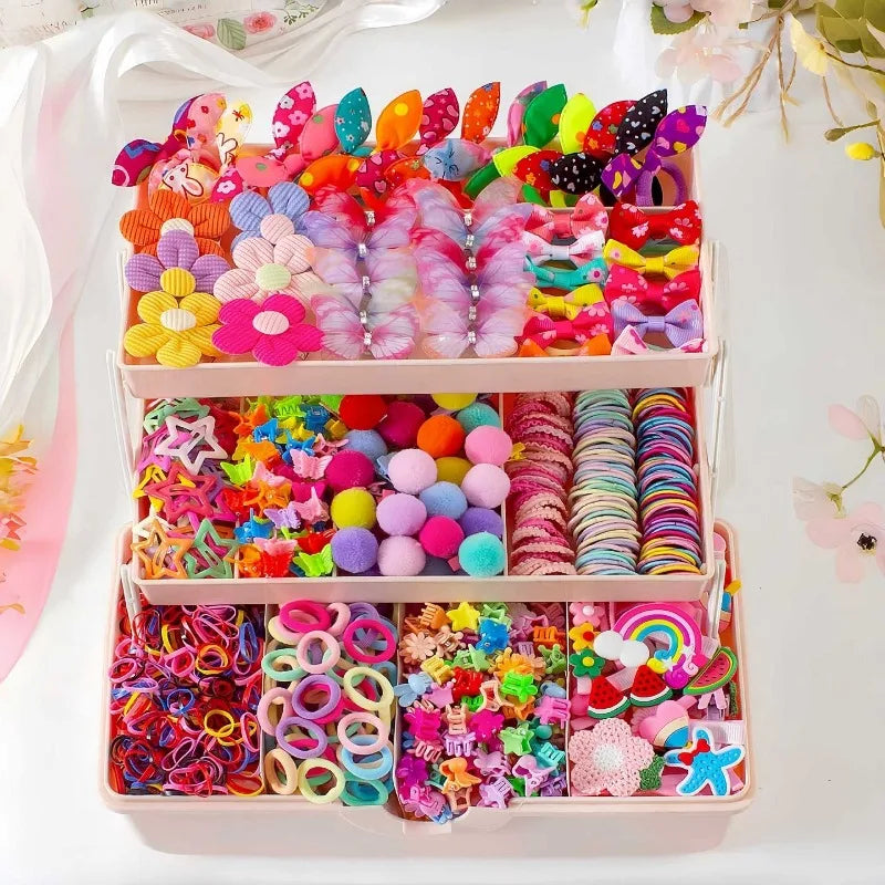 576pcs Girls Hair Accessories – Butterfly Clips & Elastic Bands