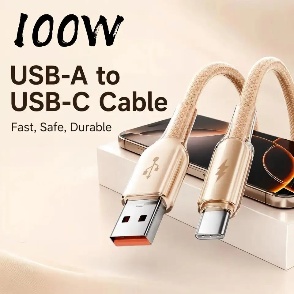 6A 100W USB-A to USB-C Braided Fast Charging Cable 480Mbps
