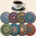 8-Piece Wooden Mandala Coasters Set – Home, Bar & Office Decor