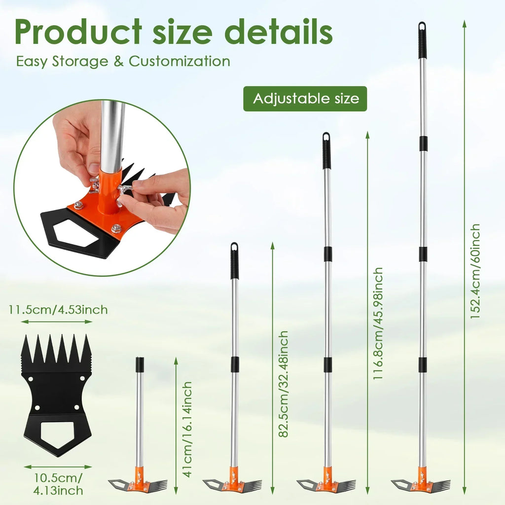 2-in-1 Garden Hoe & Weeding Rake – 60" Adjustable Handle