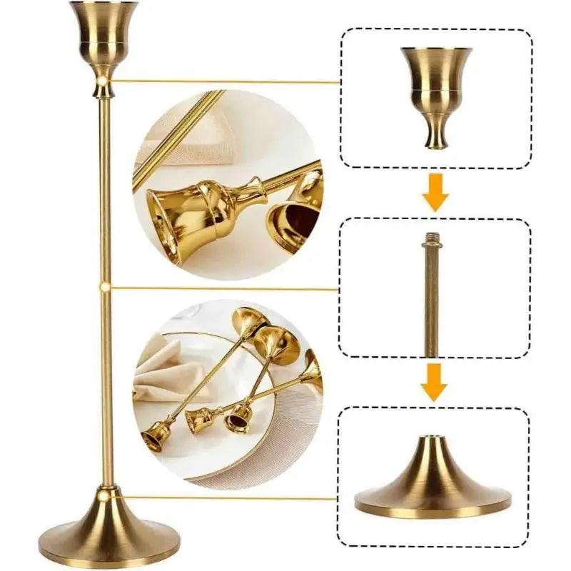 3PCS Metal Taper Candle Holders Set – Antique Gold Candlesticks