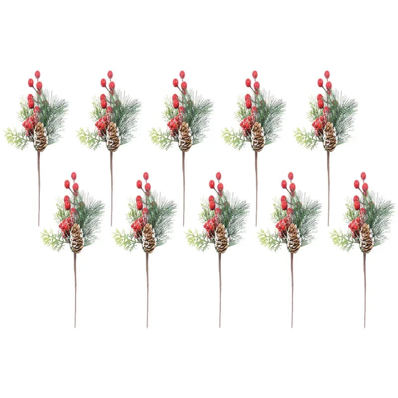 10PCS Artificial Red Berry Pine Branches – Christmas Tree Decor